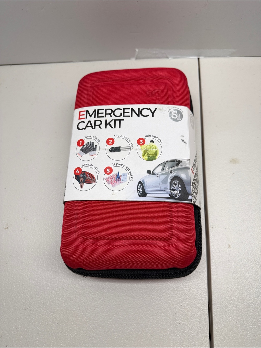 Vehicle Emergency Kit in Zippered Case First Aid Jumper cables gloves Car Truck